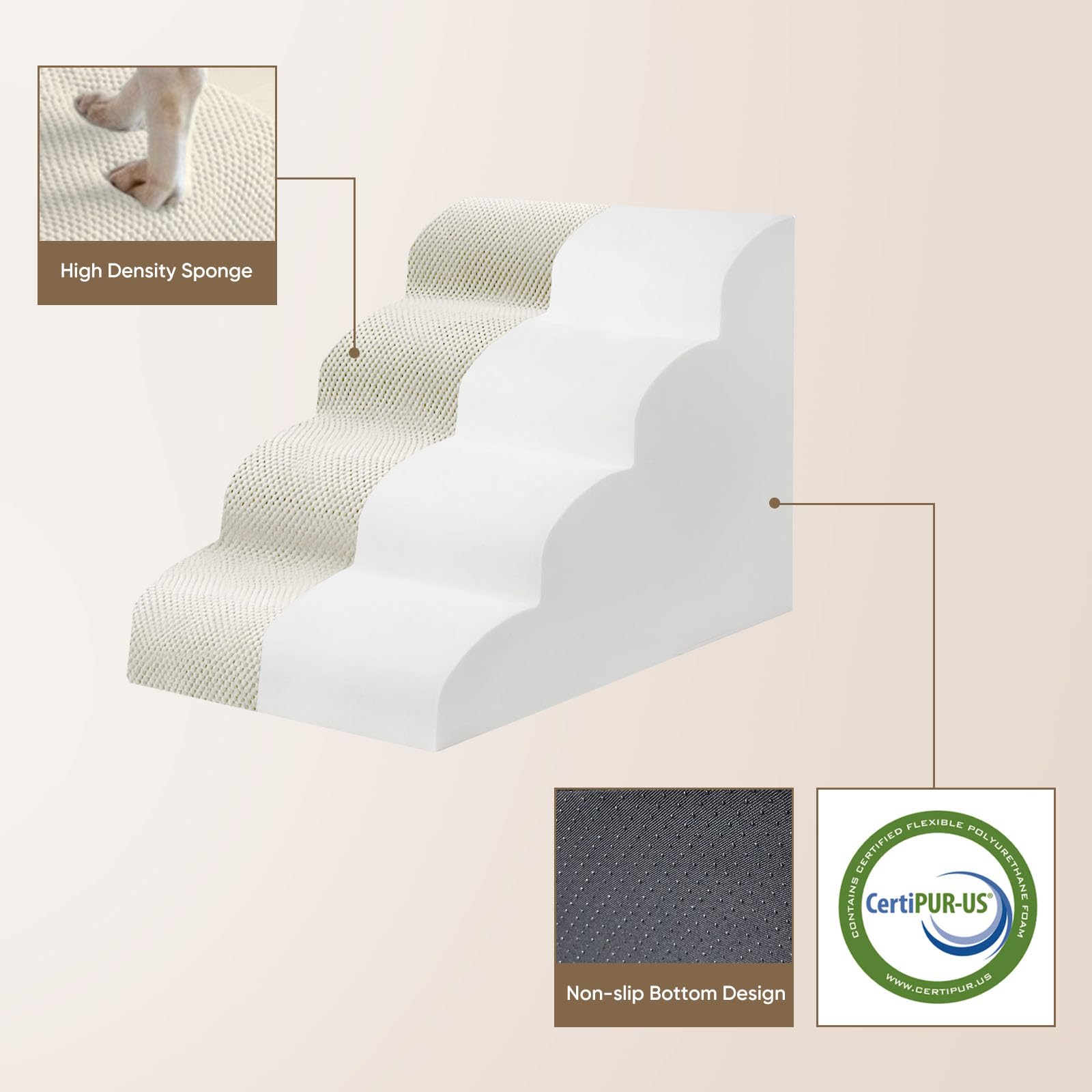 PAWSCART escaleras en tono beige, se integran con la decoración.