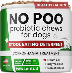 Pawsential No Poo Chews, envase de 120 unidades, ayuda a mantener el hogar limpio.