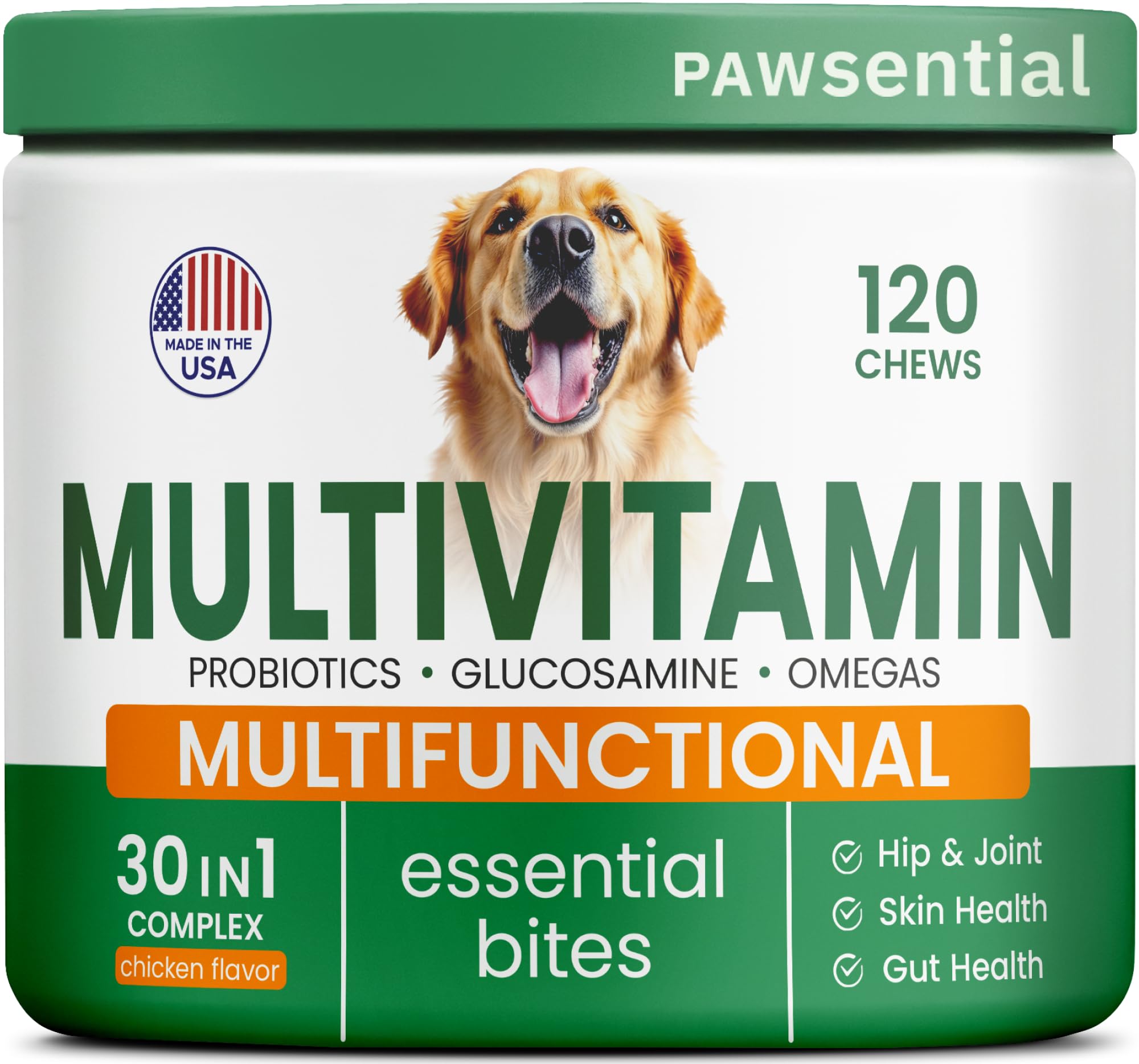 Pawsential: vitaminas para perros masticables con glucosamina para articulaciones saludables.