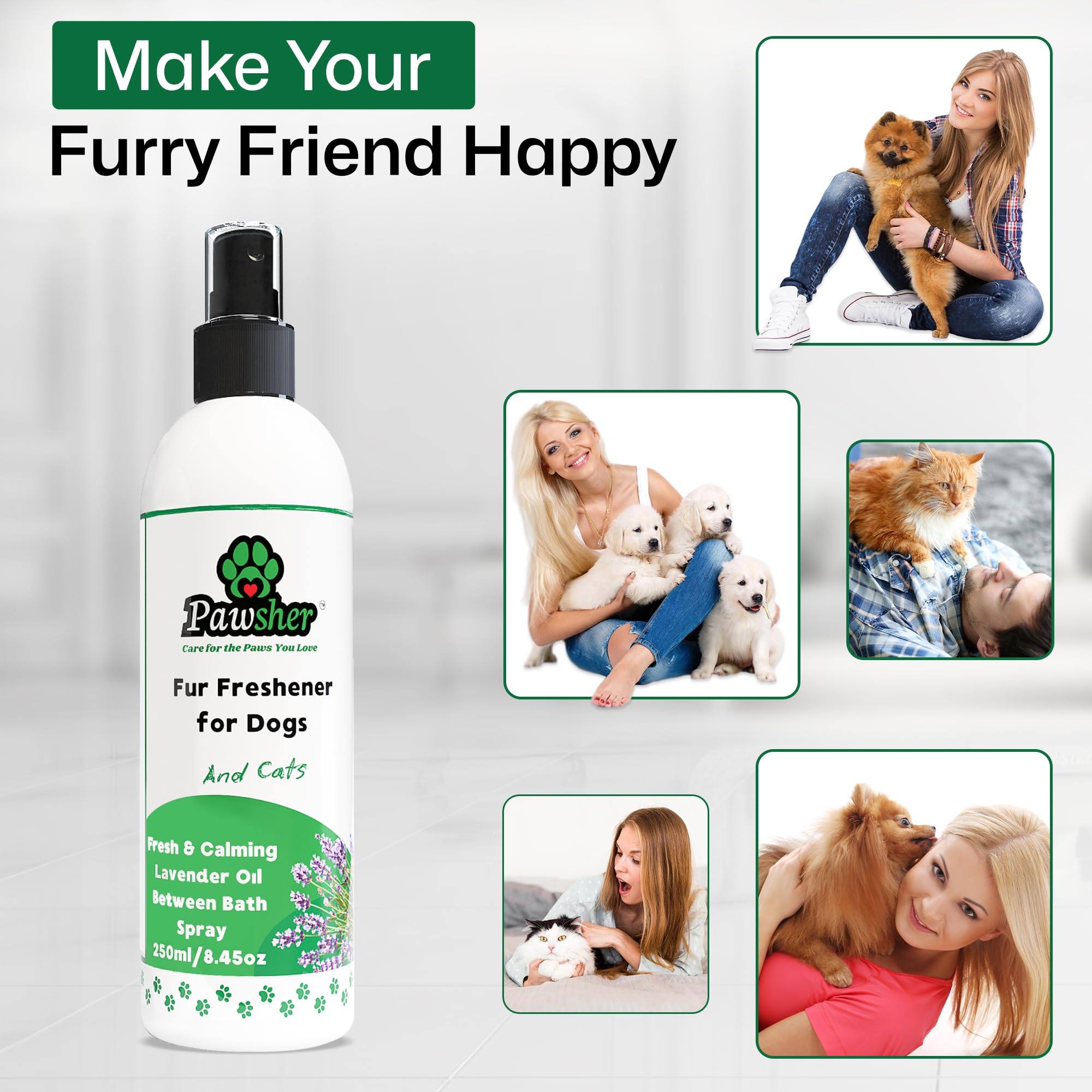 Pawsher perfume felino, efecto calmante durante el cuidado entre visitas.