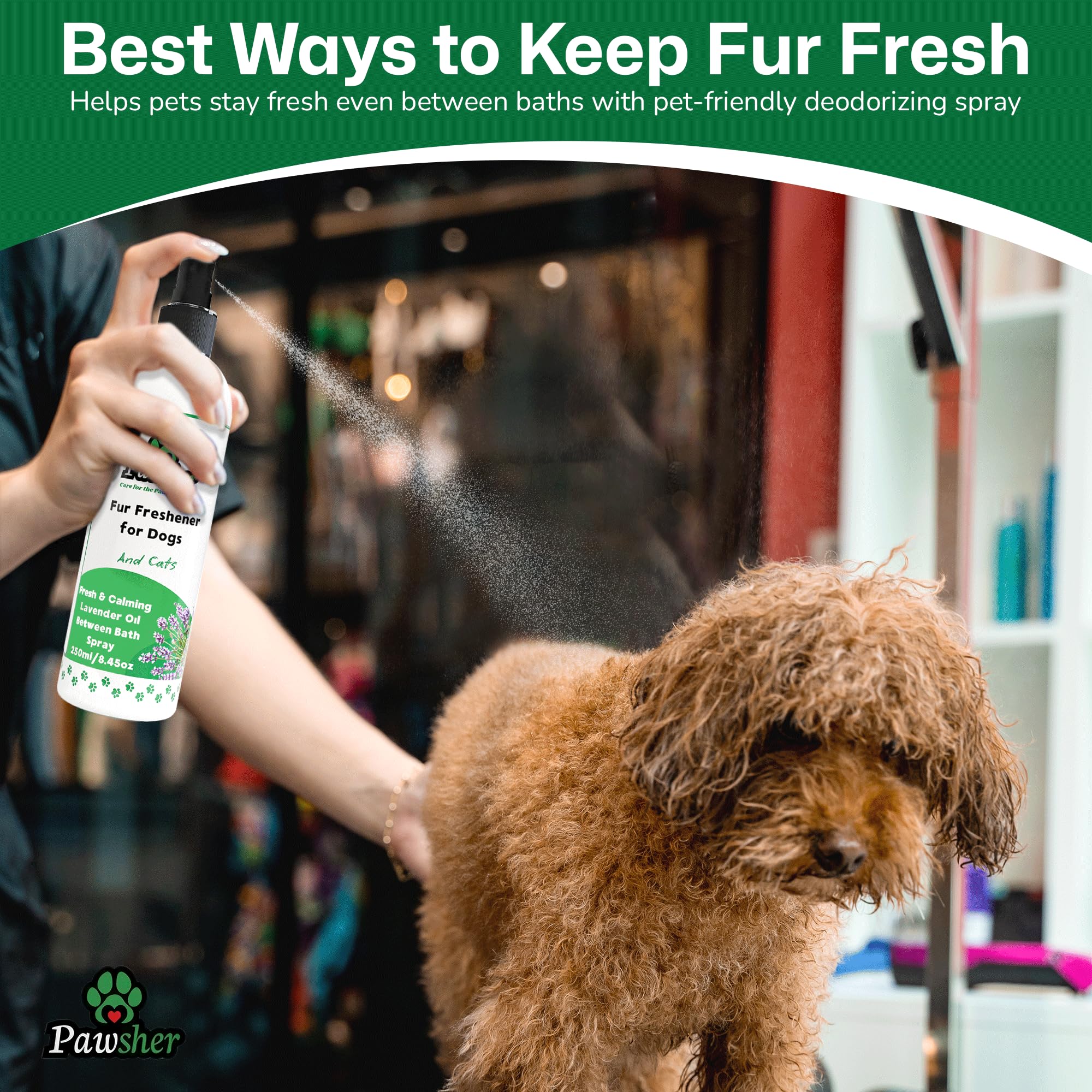 Pawsher aroma lavanda, fácil cuidado rápido sin estrés.