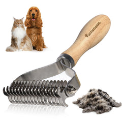 PAWSHOLIC Rastrillo para subpelaje con mango de madera, cepillado cómodo