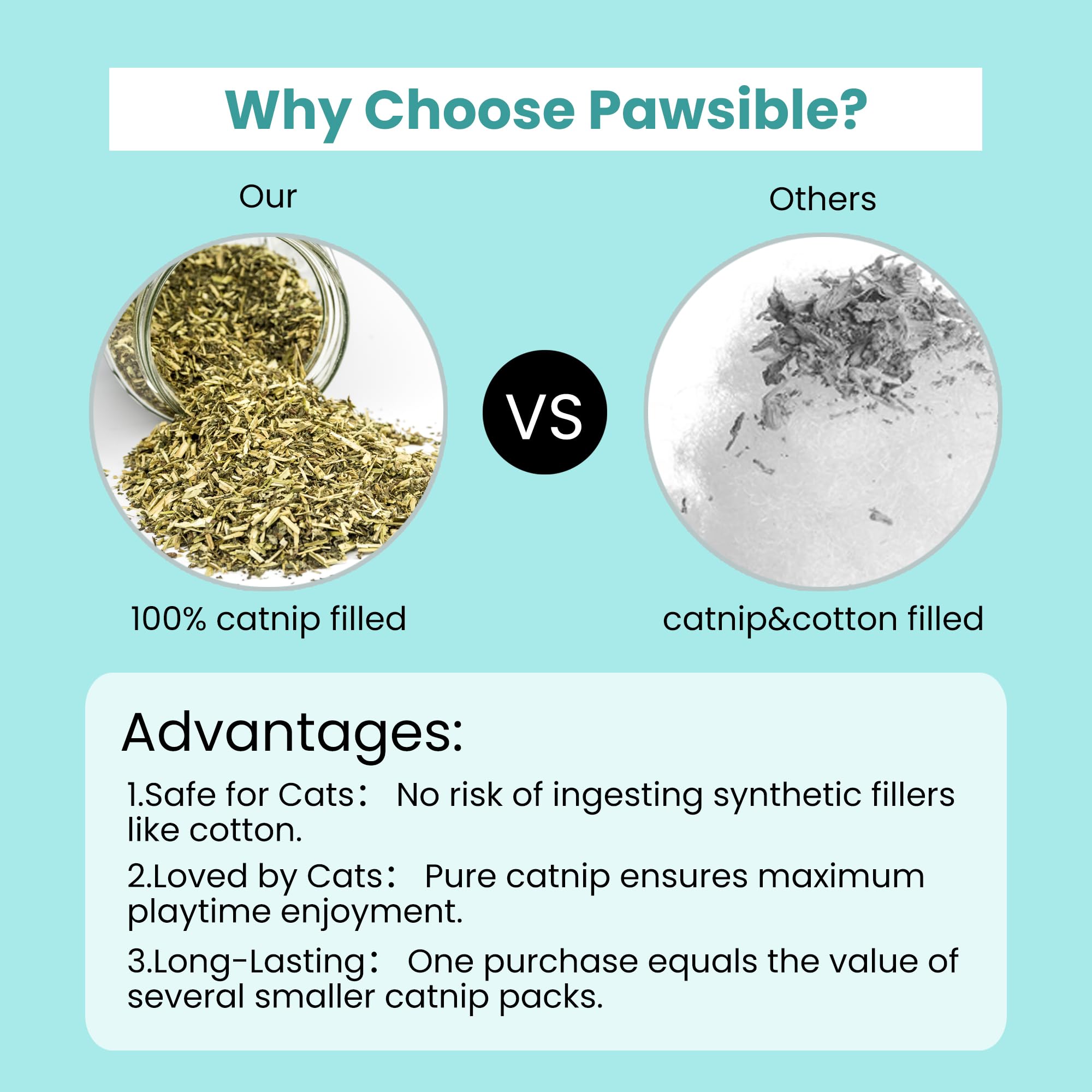 Hierba gatera orgánica de Pawsible al 100% para juego seguro y natural.
