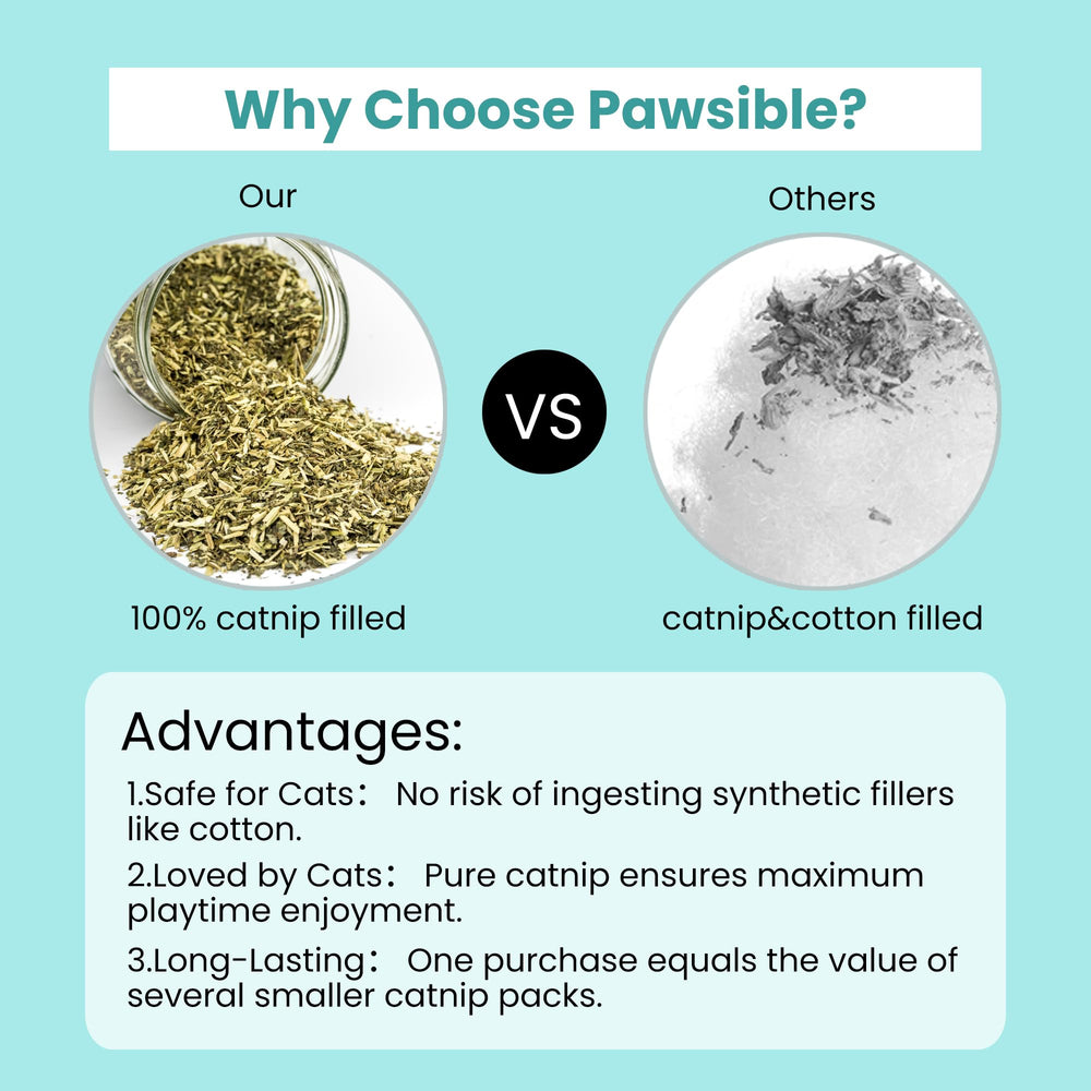 Hierba gatera orgánica de Pawsible al 100% para juego seguro y natural.