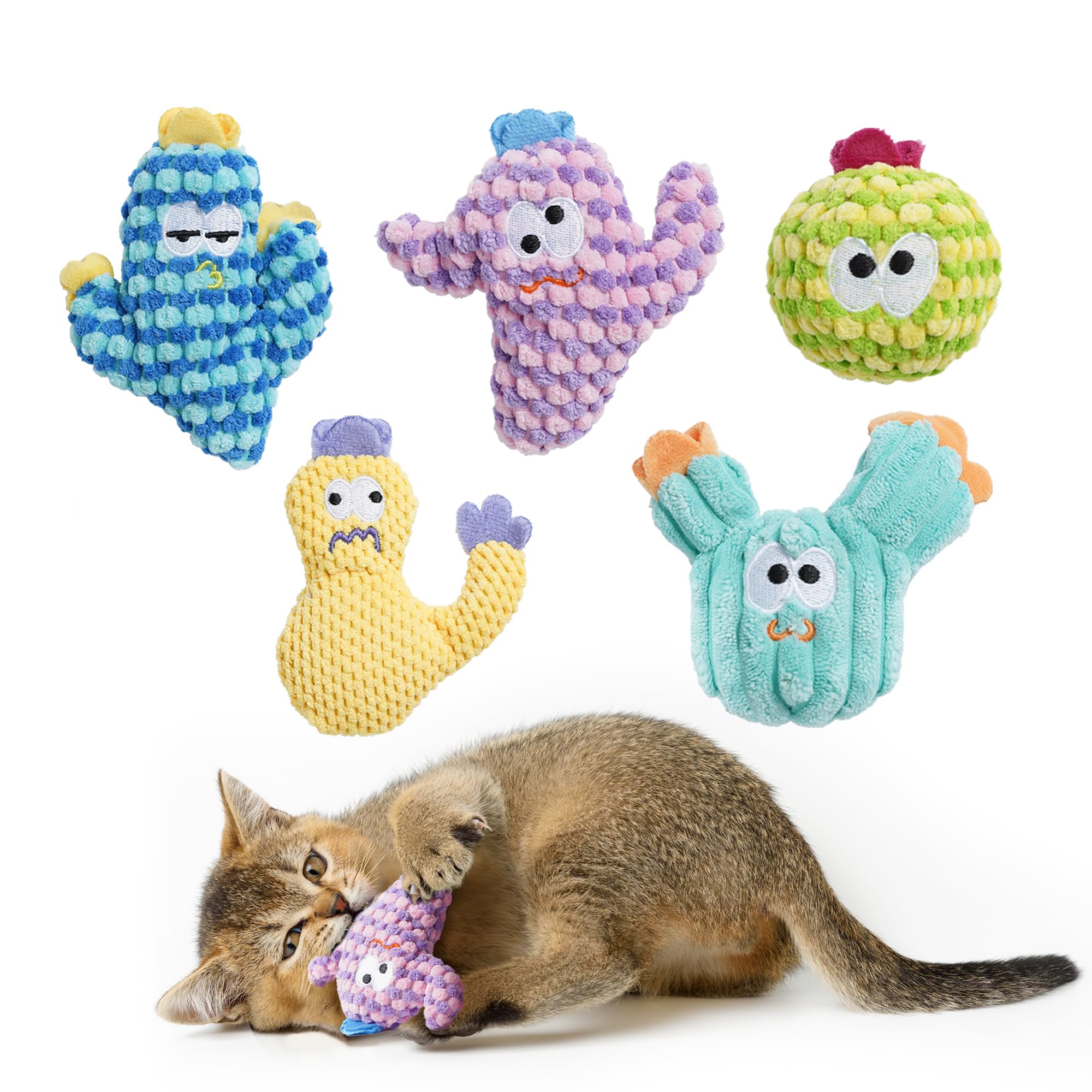 Juguetes cactus de Pawsible en paquete de 5 para gatos de interior.