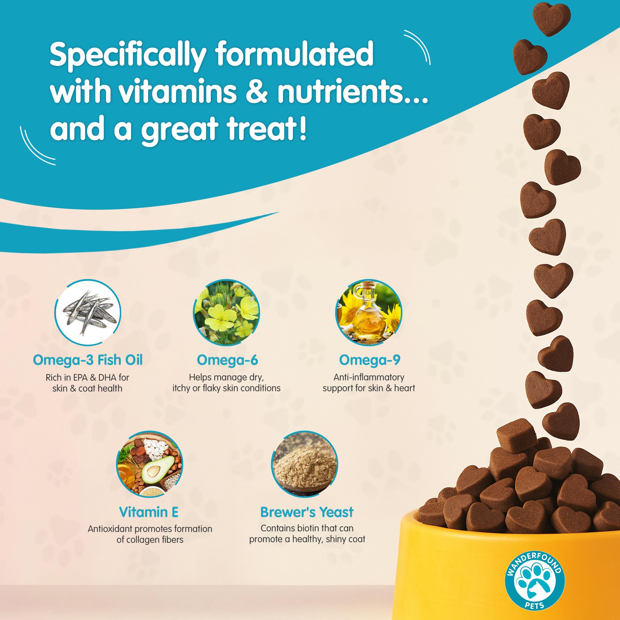 Pawsitive Wanderfound Omega-3 para perros: articulaciones más fuertes y movilidad.