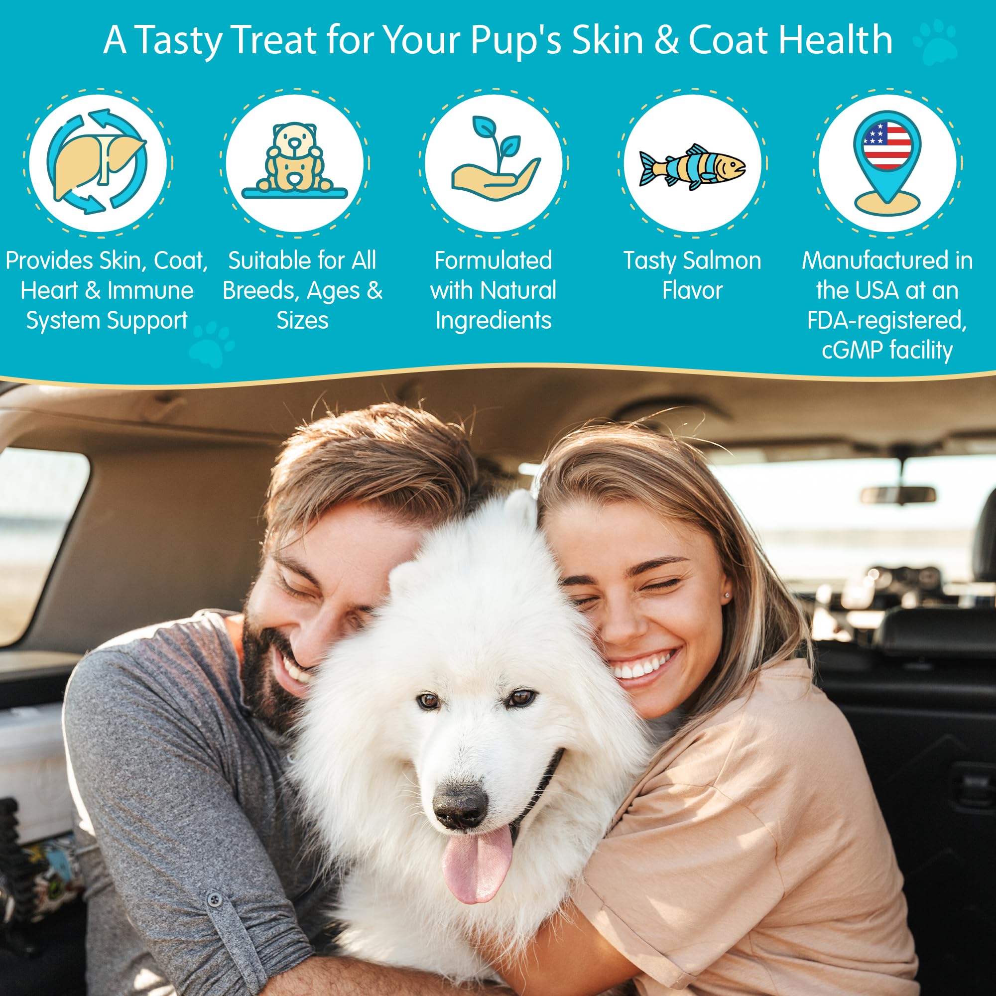 Pawsitive Wanderfound Omega-3 para perros: piel suave e hidratada.