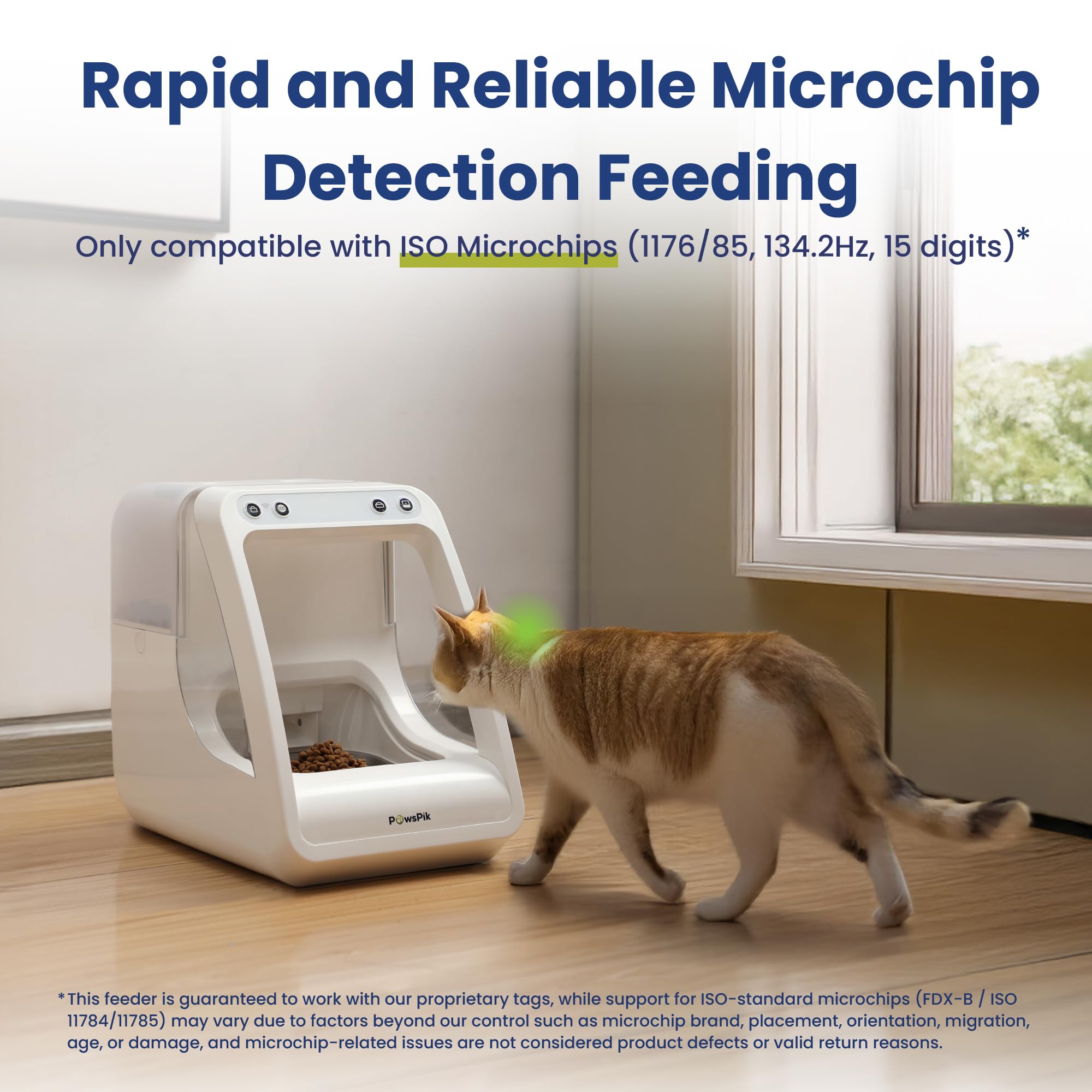 PAWSPIK compatible con microchips ISO, garantiza alimentación solo para mascotas identificadas.