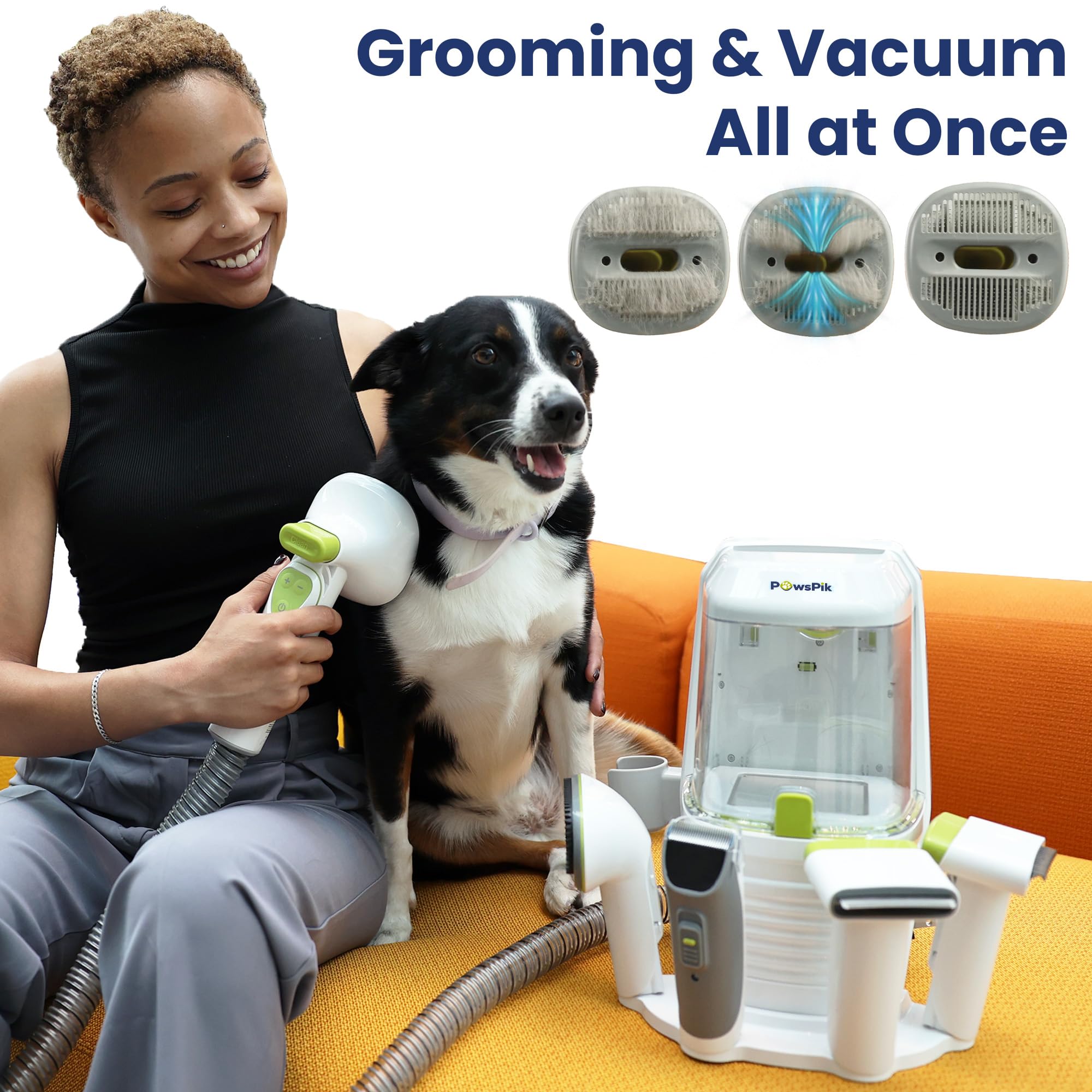 PAWSPIK GroomingPro Rx con mando directo para ajustar la succión rápidamente.