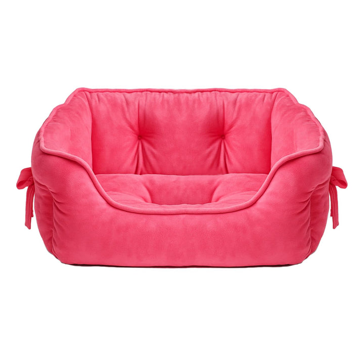 Cama pawstrip para perro princesa rosada, suave y cómoda para espacios pequeños.