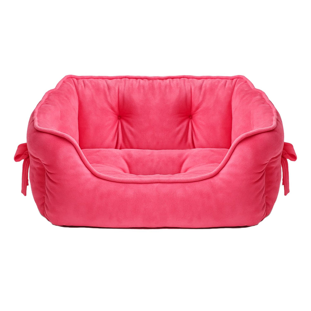 Cama pawstrip para perro princesa rosada, suave y cómoda para espacios pequeños.