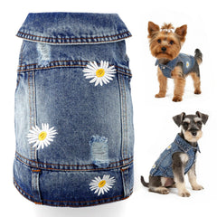 Pawstrip chaqueta vaquera para perro con bordado daisy, ideal para paseos con estilo.