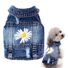 Pawstrip chaqueta vaquera para perro con bordado margarita, paseo elegante