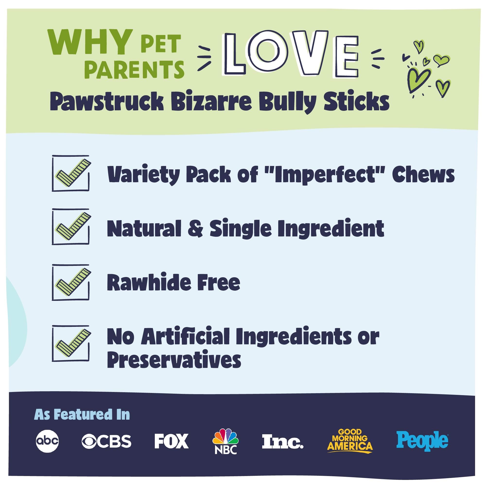 Pawstruck Bizarre Bully Sticks naturales sin aditivos para opciones seguras.