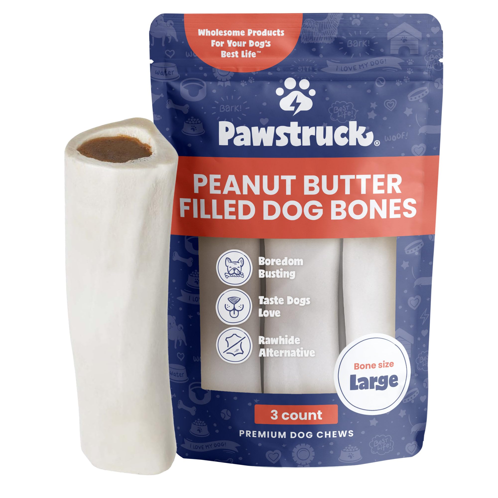 Pawstruck hueso blanco relleno 5-6 pulgadas para masticadores intensos.