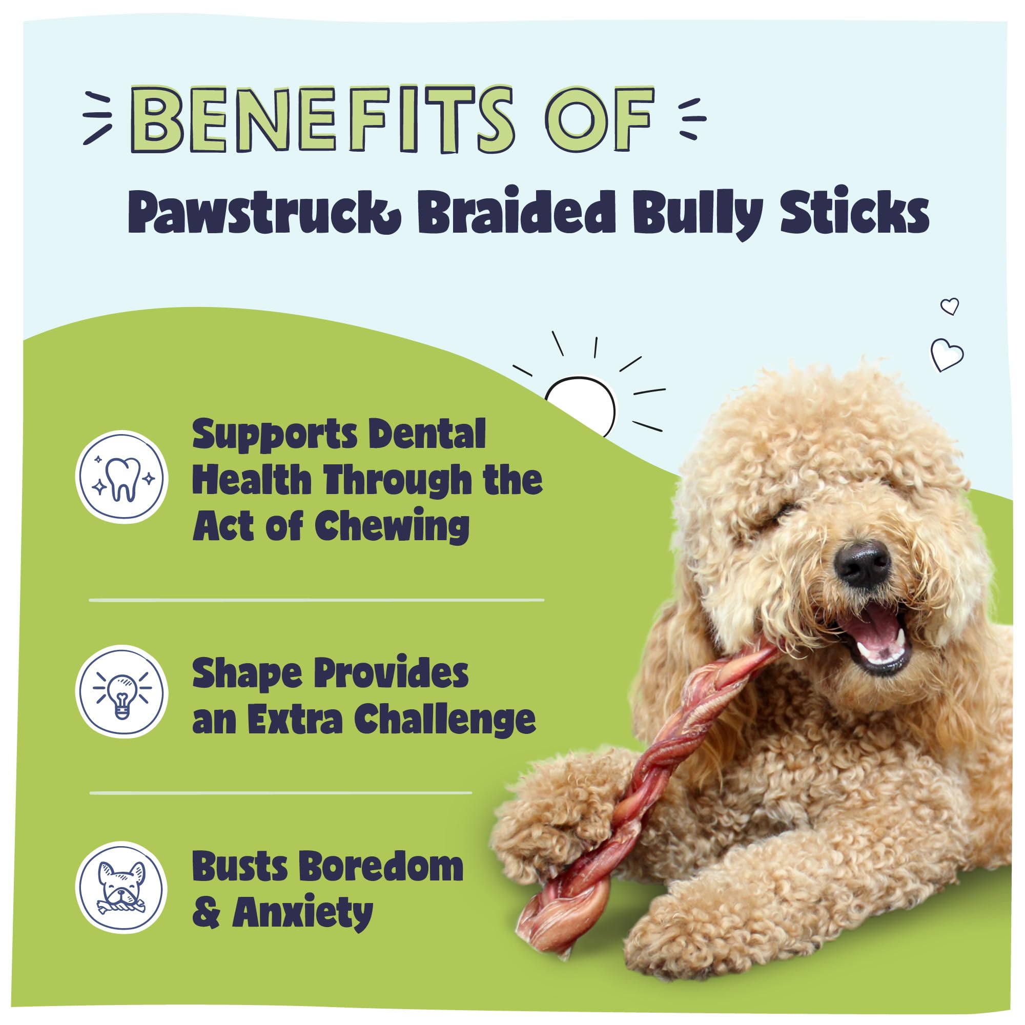 Pawstruck Natural, palitos de res trenzados, con ingrediente único para una merienda natural.