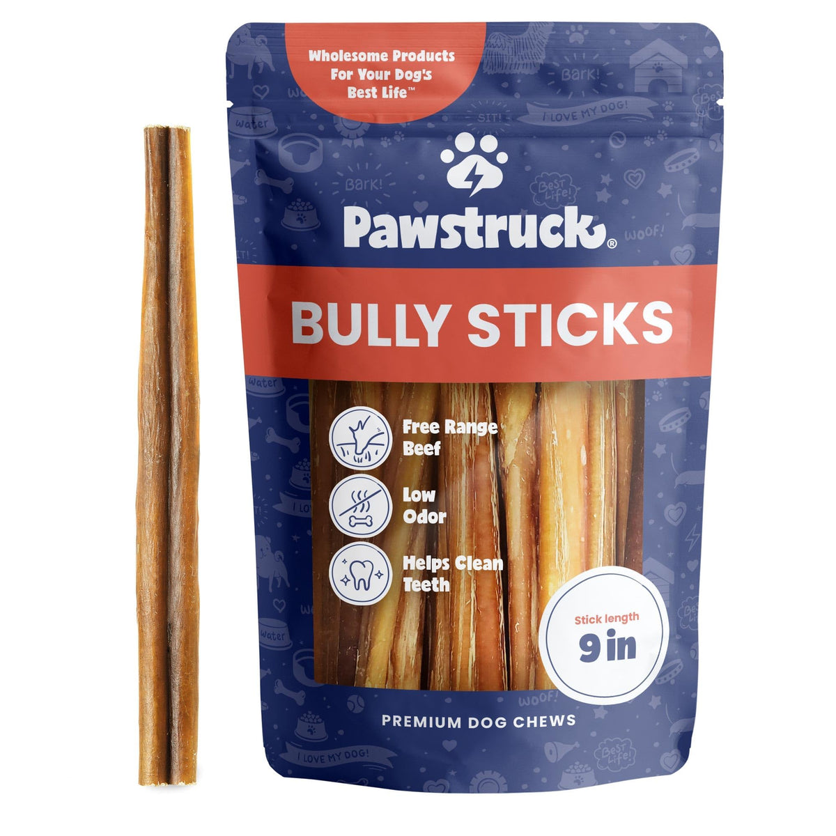 Pawstruck palitos bully de 9 pulgadas, sabrosos y duraderos para perros activos.