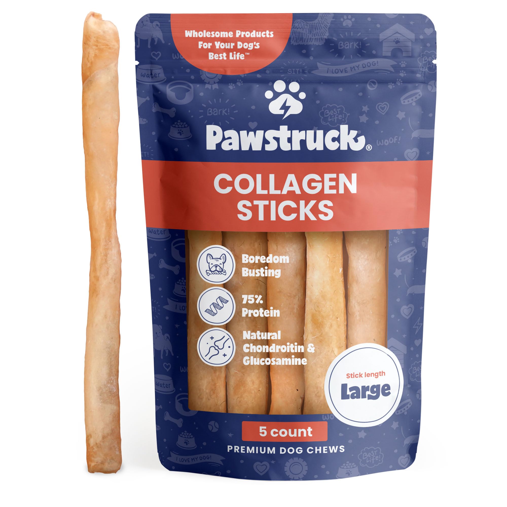 Pawstruck palitos de colágeno de res de 12 pulgadas para perros, snack proteico