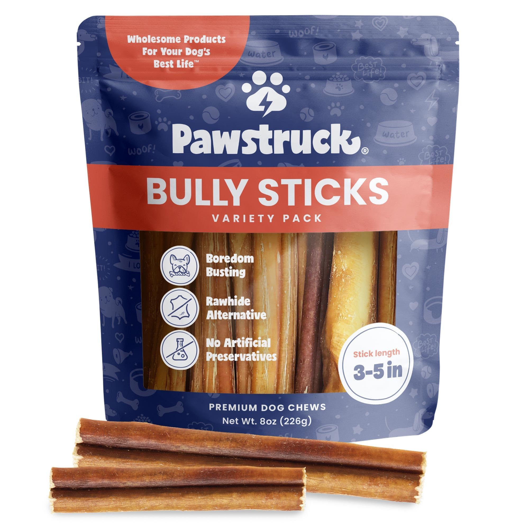 Pawstruck palitos de res para perros pequeños, tamaño 3-5 pulgadas