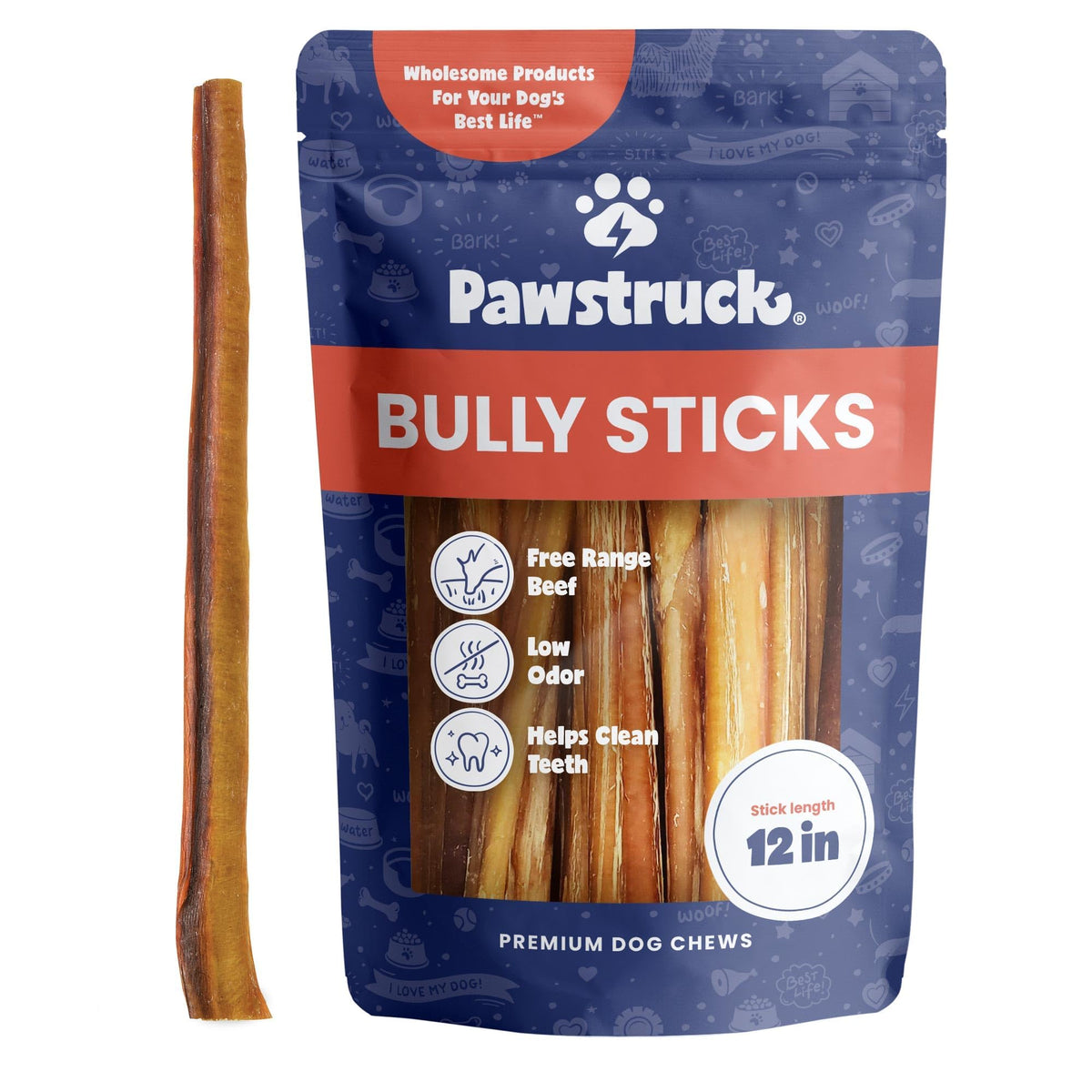 Pawstruck palitos de res, bolsa de 1 libra, sabor natural para masticación.