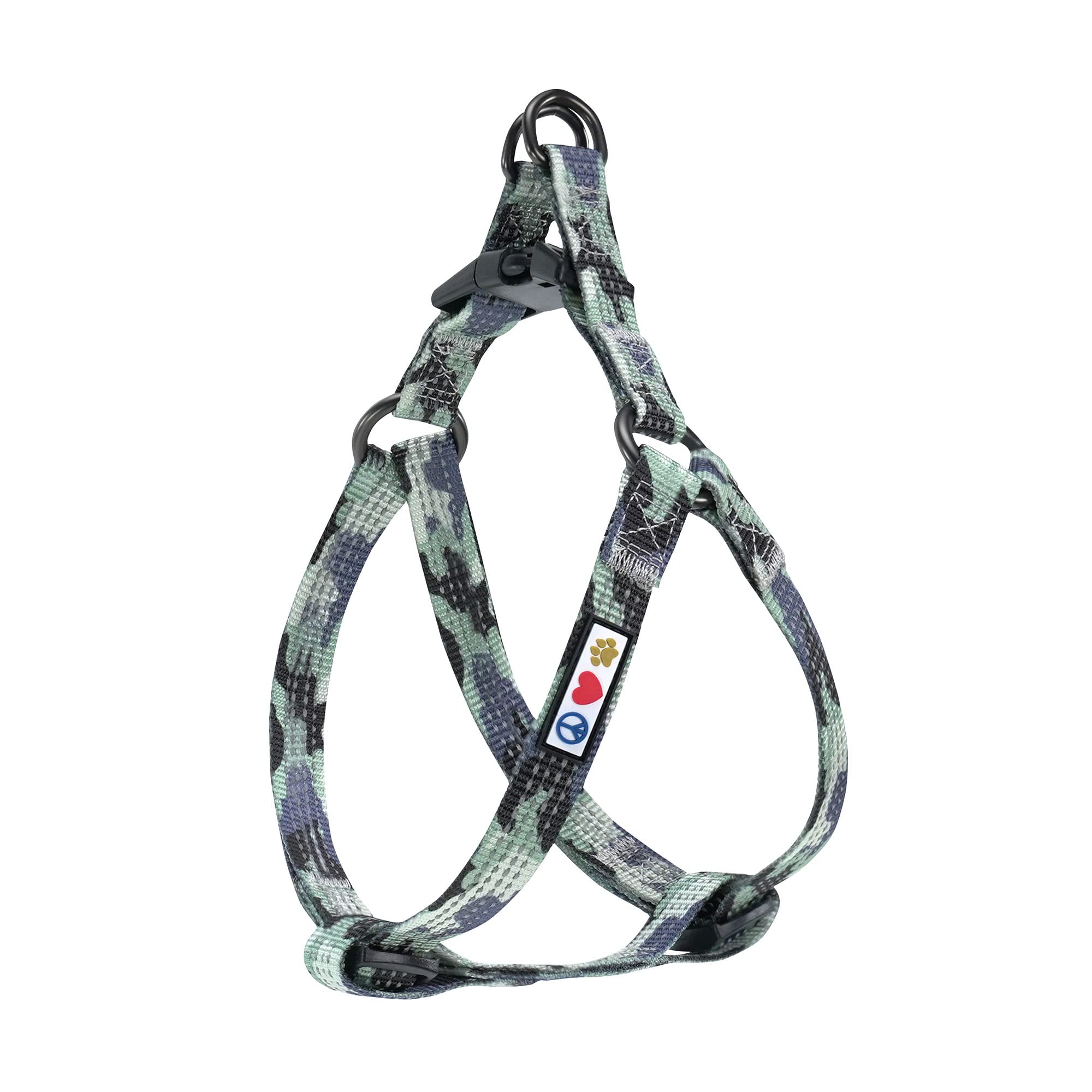Pawtitas arnés paso refleante gris camuflado para visibilidad nocturna.