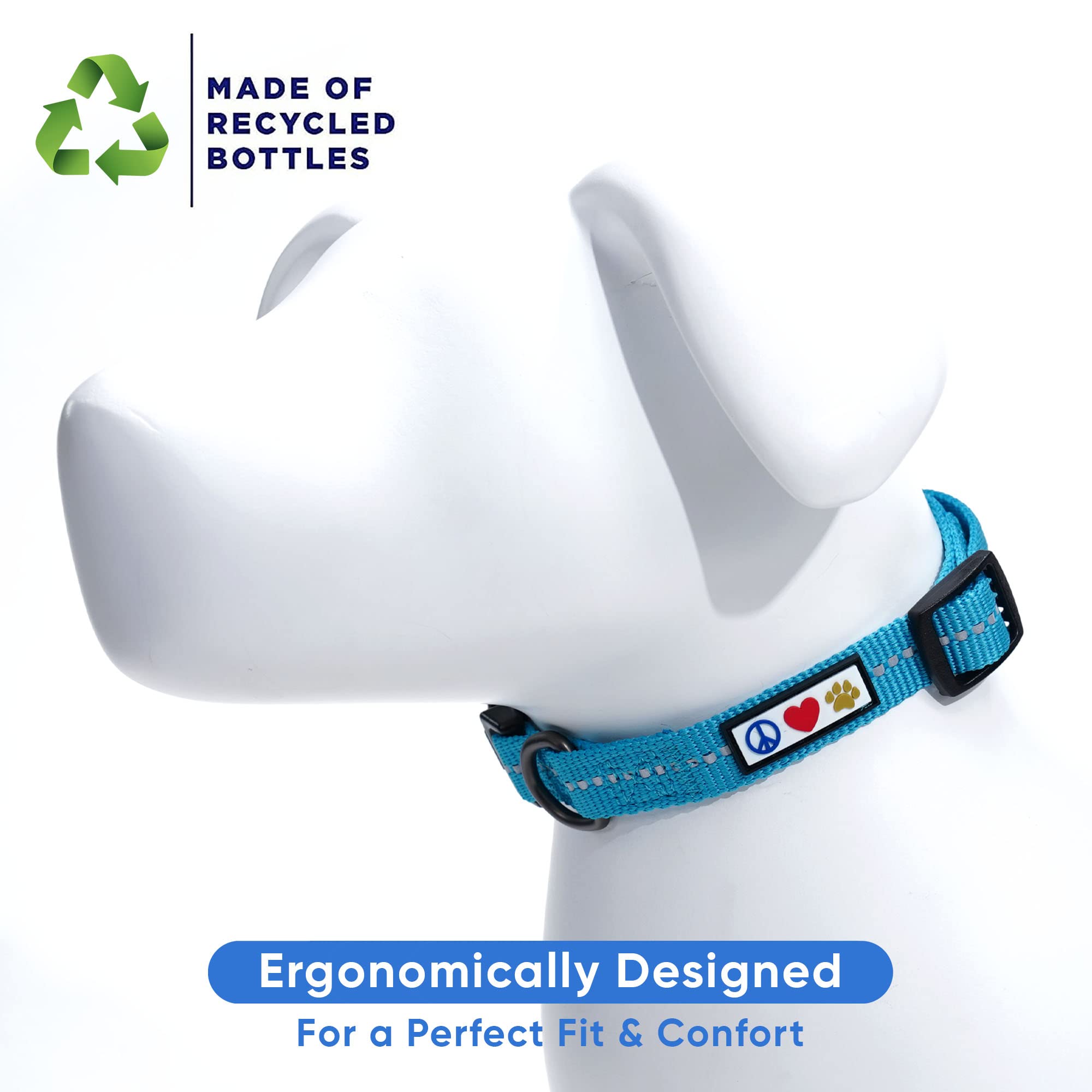 Botellas recicladas utilizadas en el collar Pawtitas para resistencia