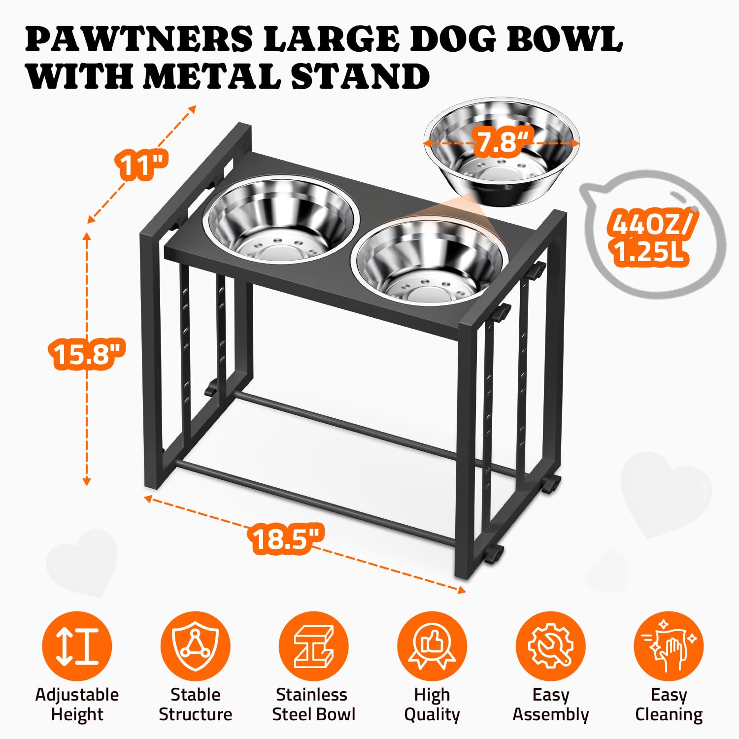 Pawtners base de metal resistente garantiza durabilidad para uso diario.