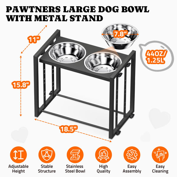 Pawtners base de metal resistente garantiza durabilidad para uso diario.