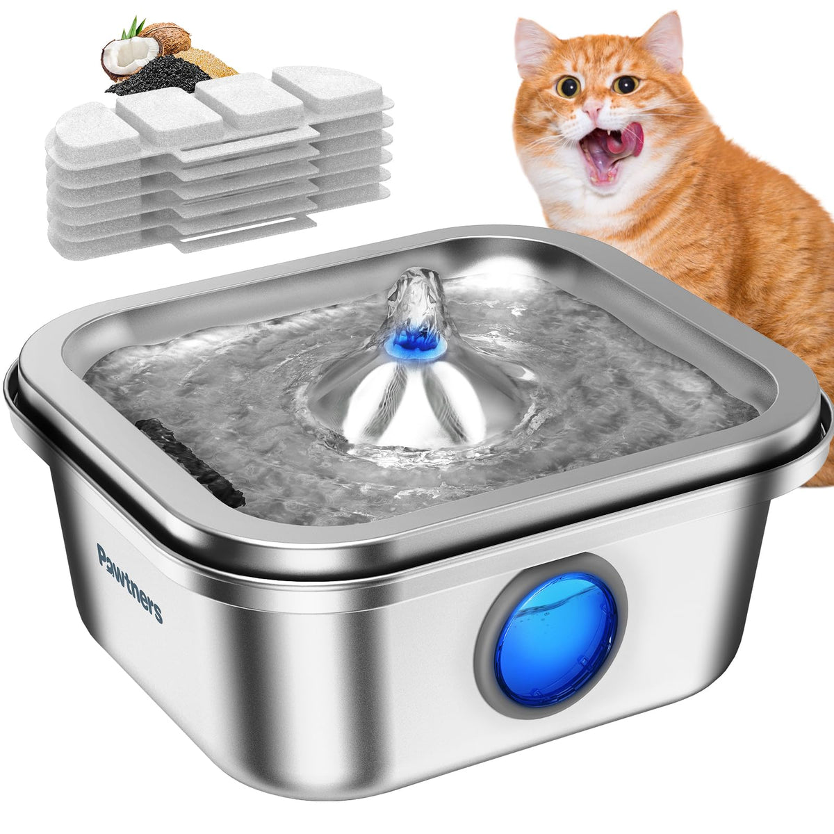 Pawtners bebedero 304 acero inoxidable: agua limpia y duradera para tu gato.