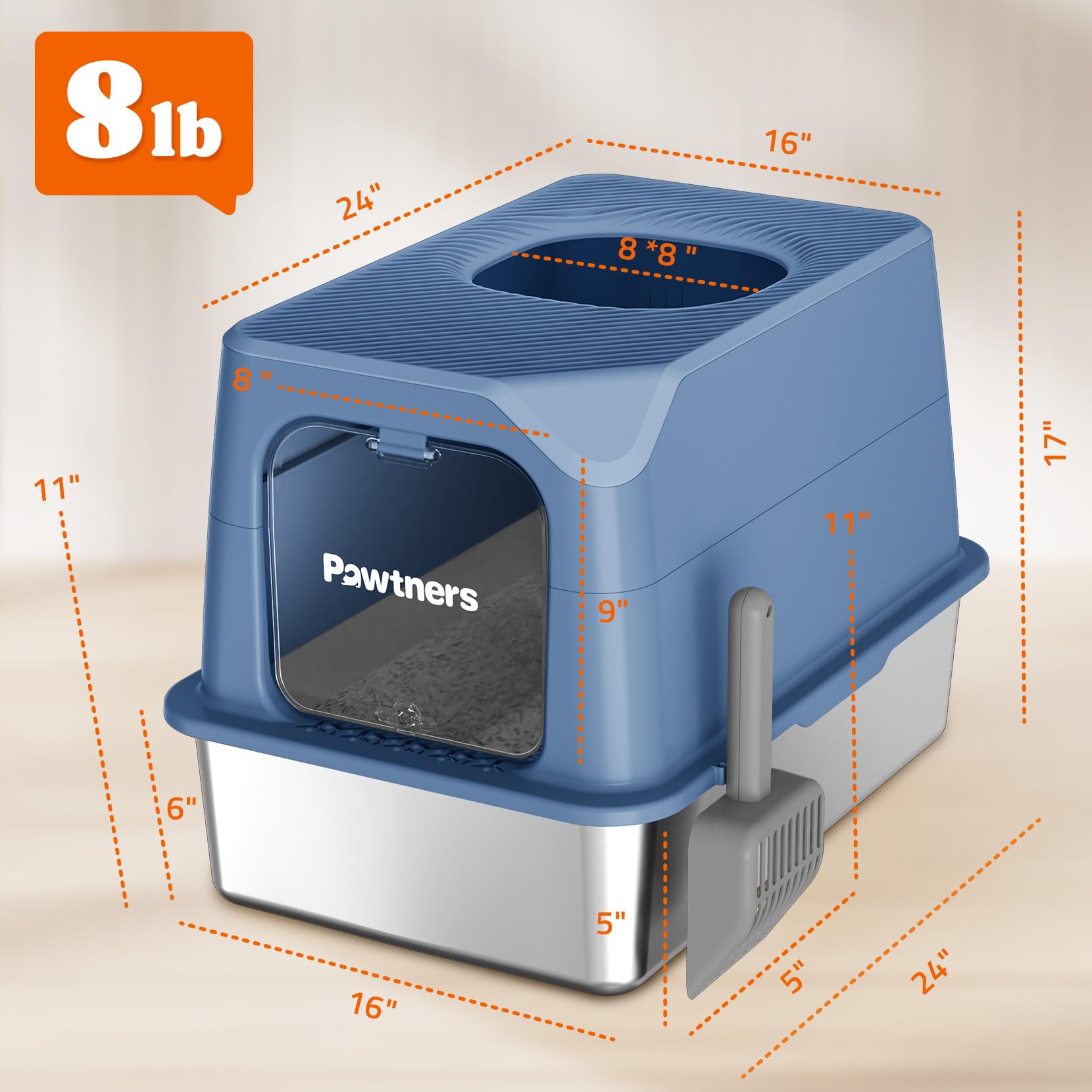 Pawtners caja de arena XL, incluye pala para limpieza rápida.