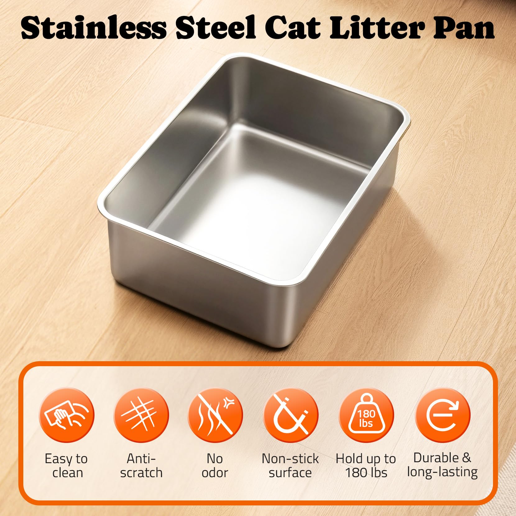 Pawtners caja de arena XL, superficie de acero inoxidable fácil de limpiar.