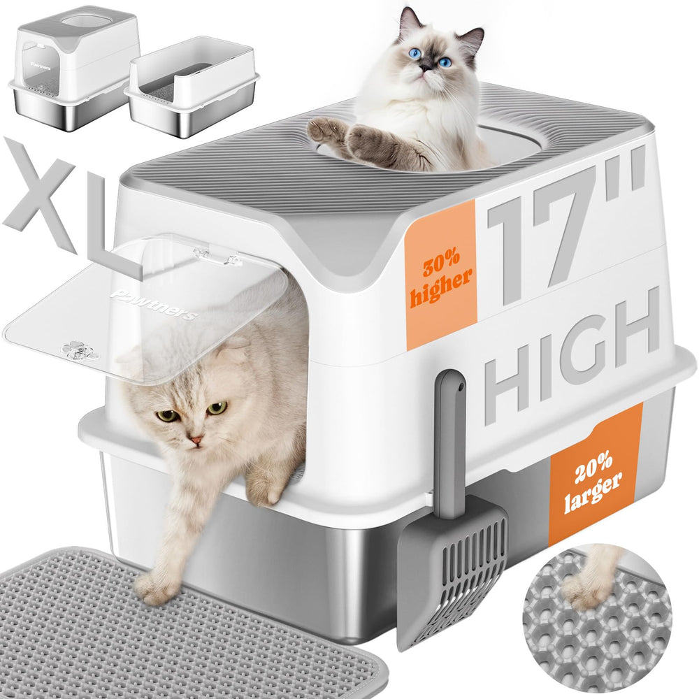 Pawtners caja de arena metalica frontal de entrada para privacidad y control de olores.
