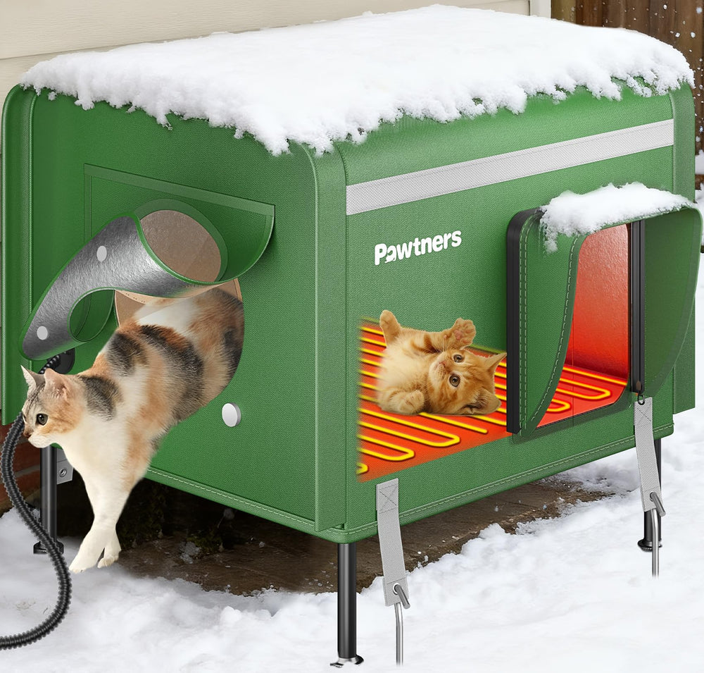 Pawtners casa para gato exterior con calefacción ofrece refugio cálido para gatos ferales en invierno