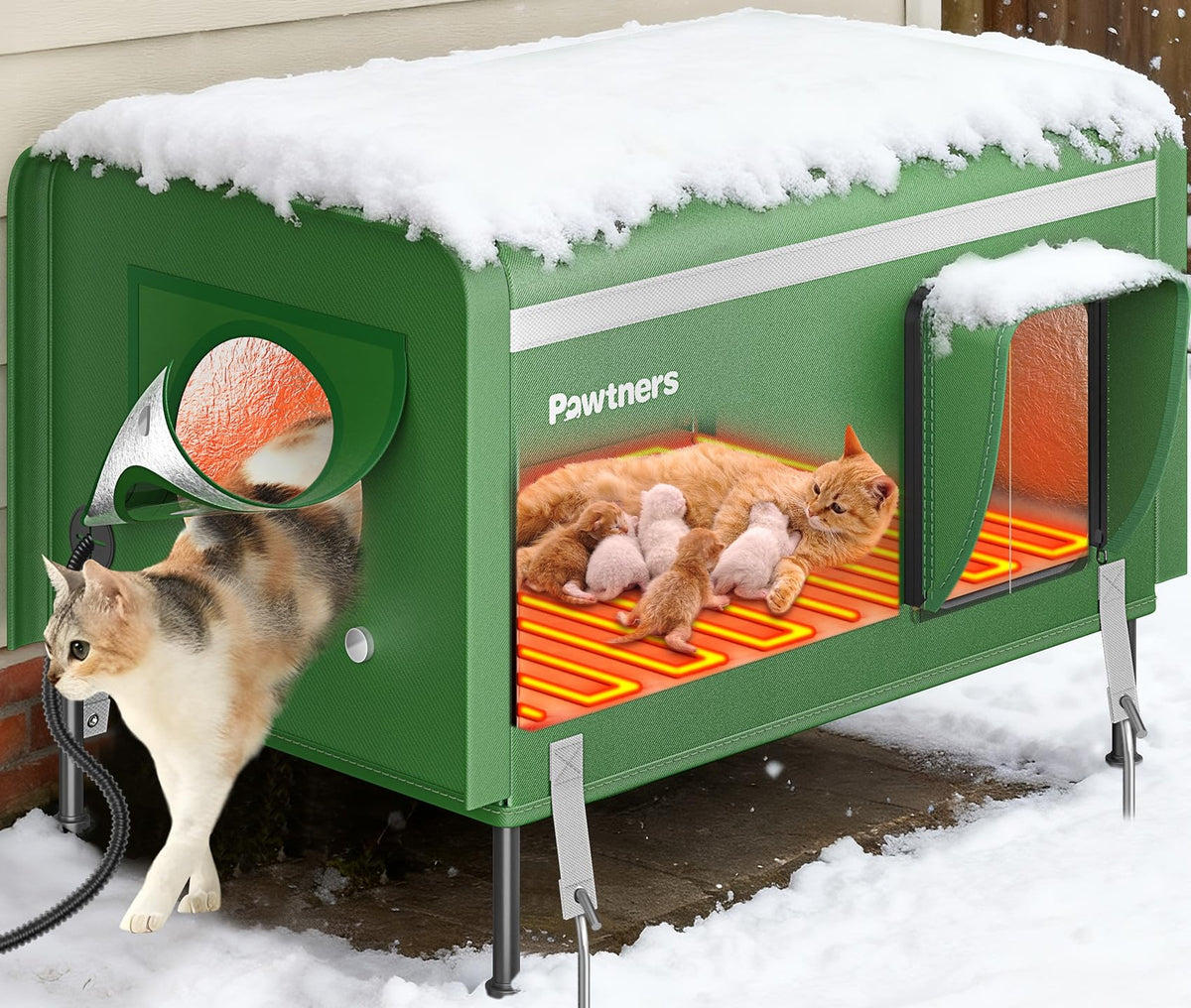Pawtners casa-gato-exterior-caliente-26xl, refugio cálido para felinos al exterior.