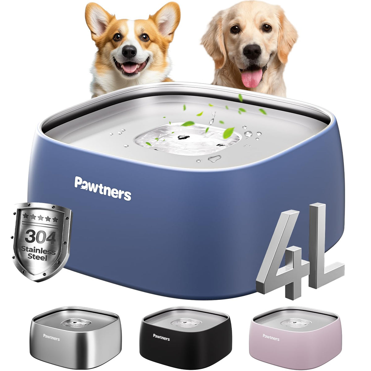 Pawtners cuenco agua perros sin derrame 4l: evita salpicaduras y limpieza constante.