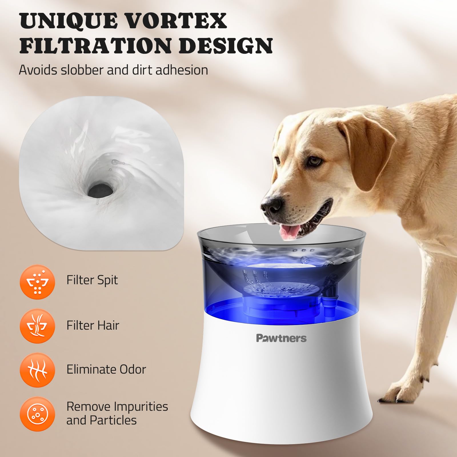 Pawtners dispensador de agua para perros, área de bebida amplia, facilita beber de forma natural.