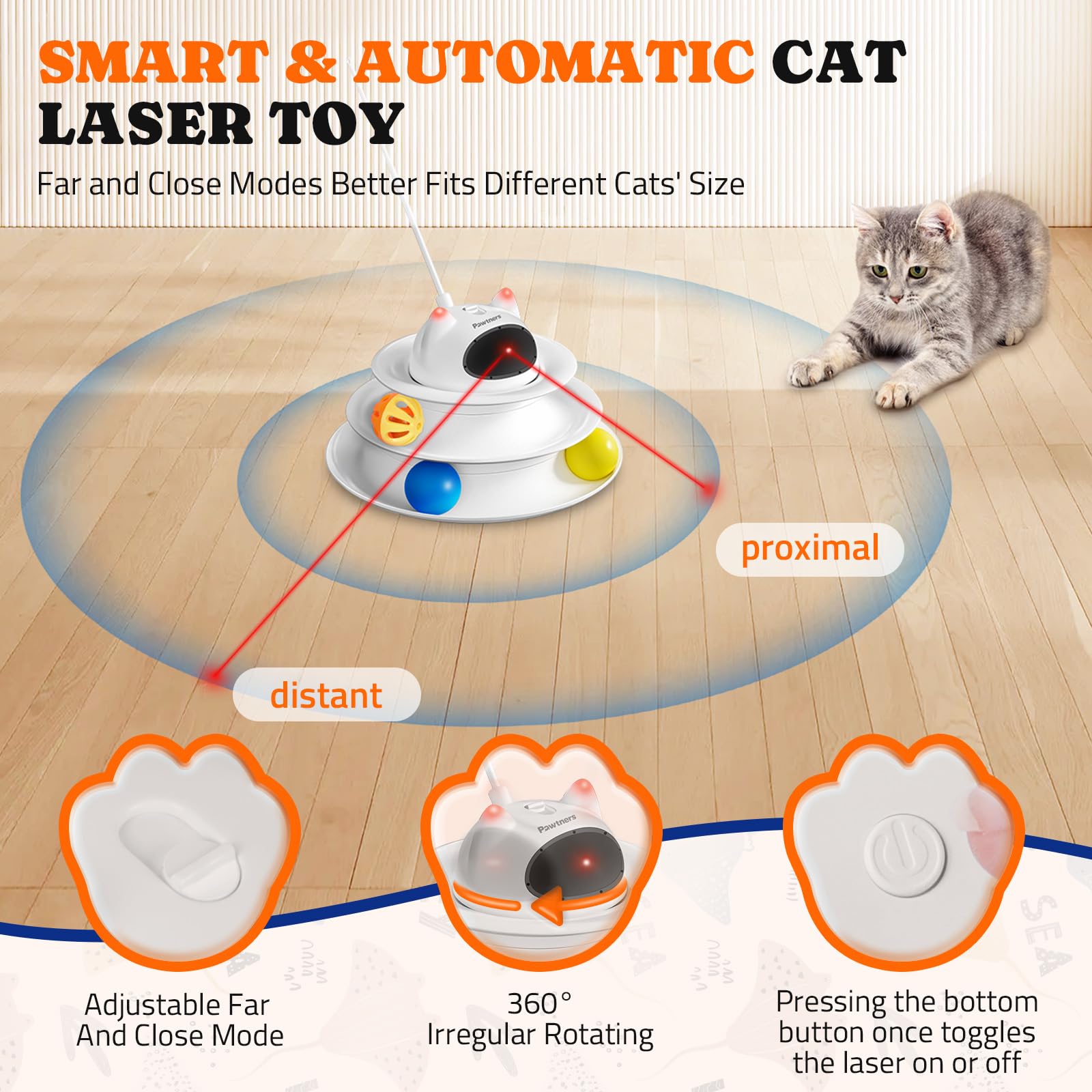 Pawtners Juguete Gato Cabeza 360 Grados: estímulo de caza dinámico.
