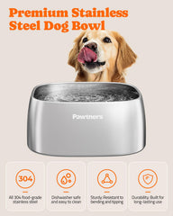 Cuenco Pawtners grande de 4 litros para comida, acero inoxidable higiénico.