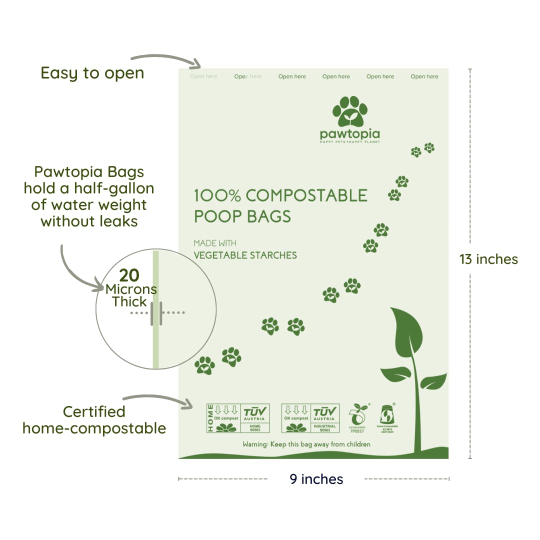 Pawtopia: bolsas compostables de almidón vegetal, 9x13 cm.