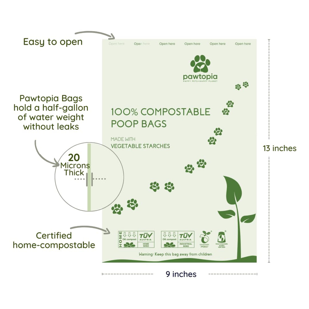 Pawtopia: bolsas compostables de almidón vegetal, 9x13 cm.