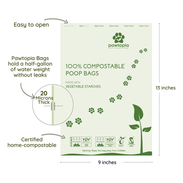 Pawtopia: bolsas compostables de almidón vegetal, 9x13 cm.