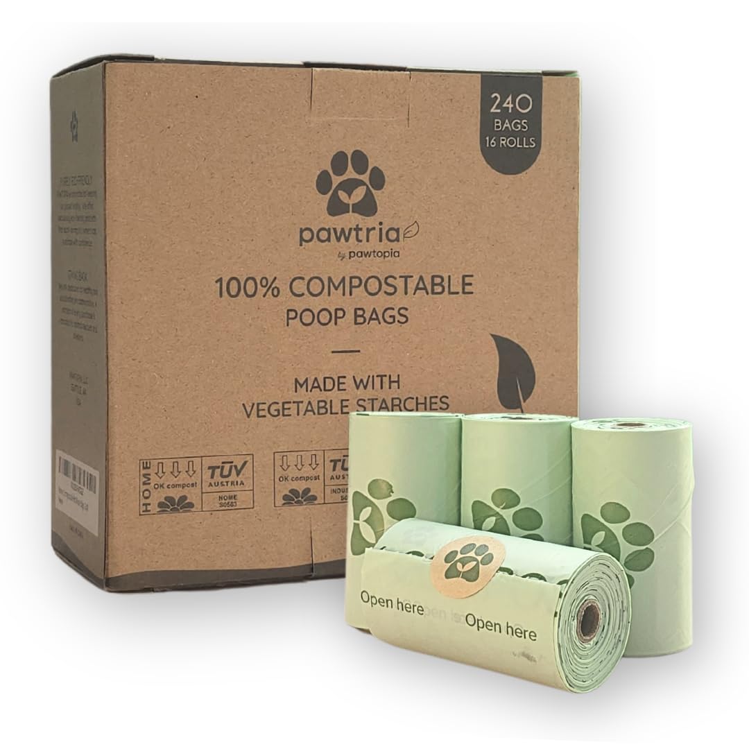 Pawtopia bolsas para heces de perros compostables, 240 unidades, útiles para paseo y compostaje doméstico.
