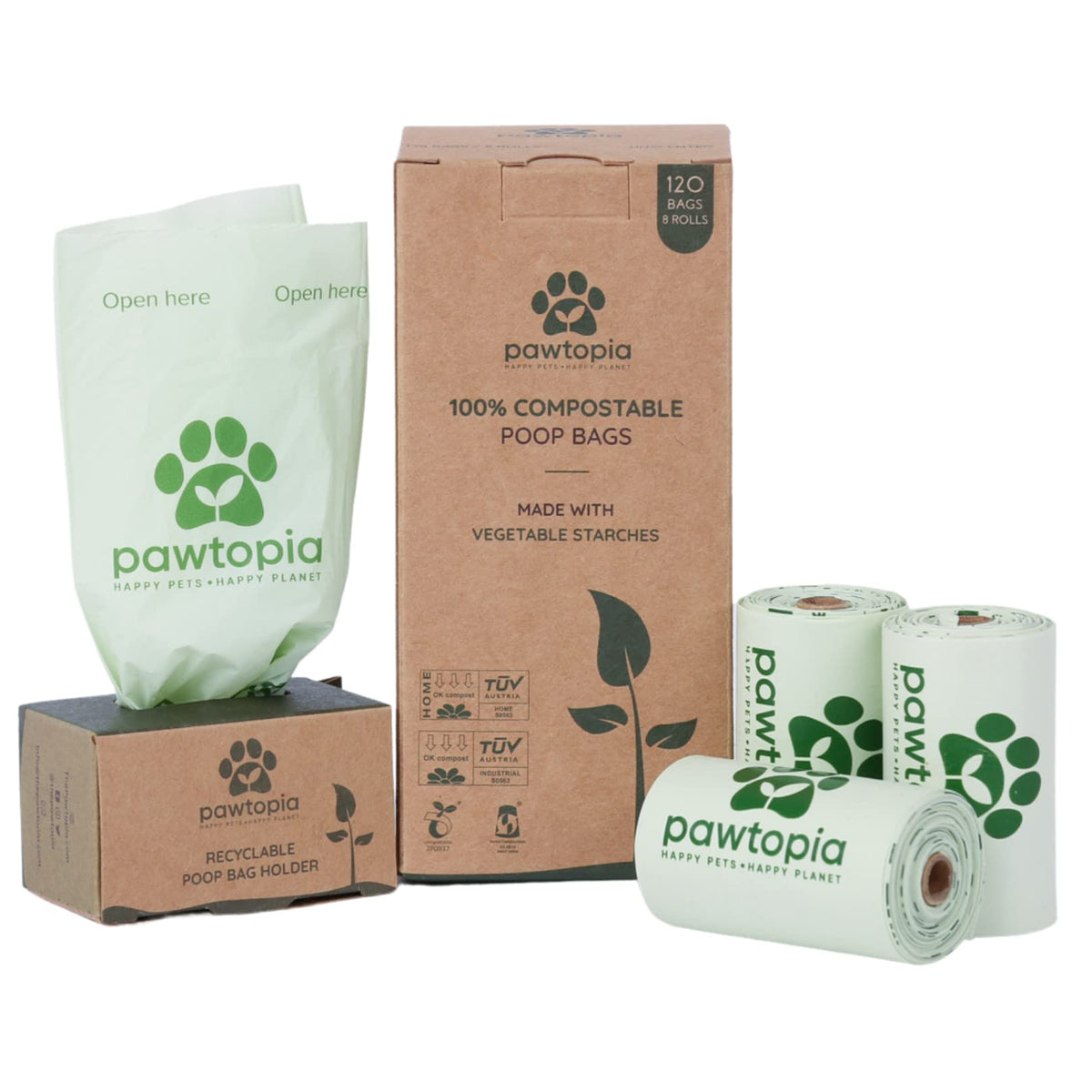 Pawtopia bolsas heces perro 120: recogida fácil y compostables en casa.