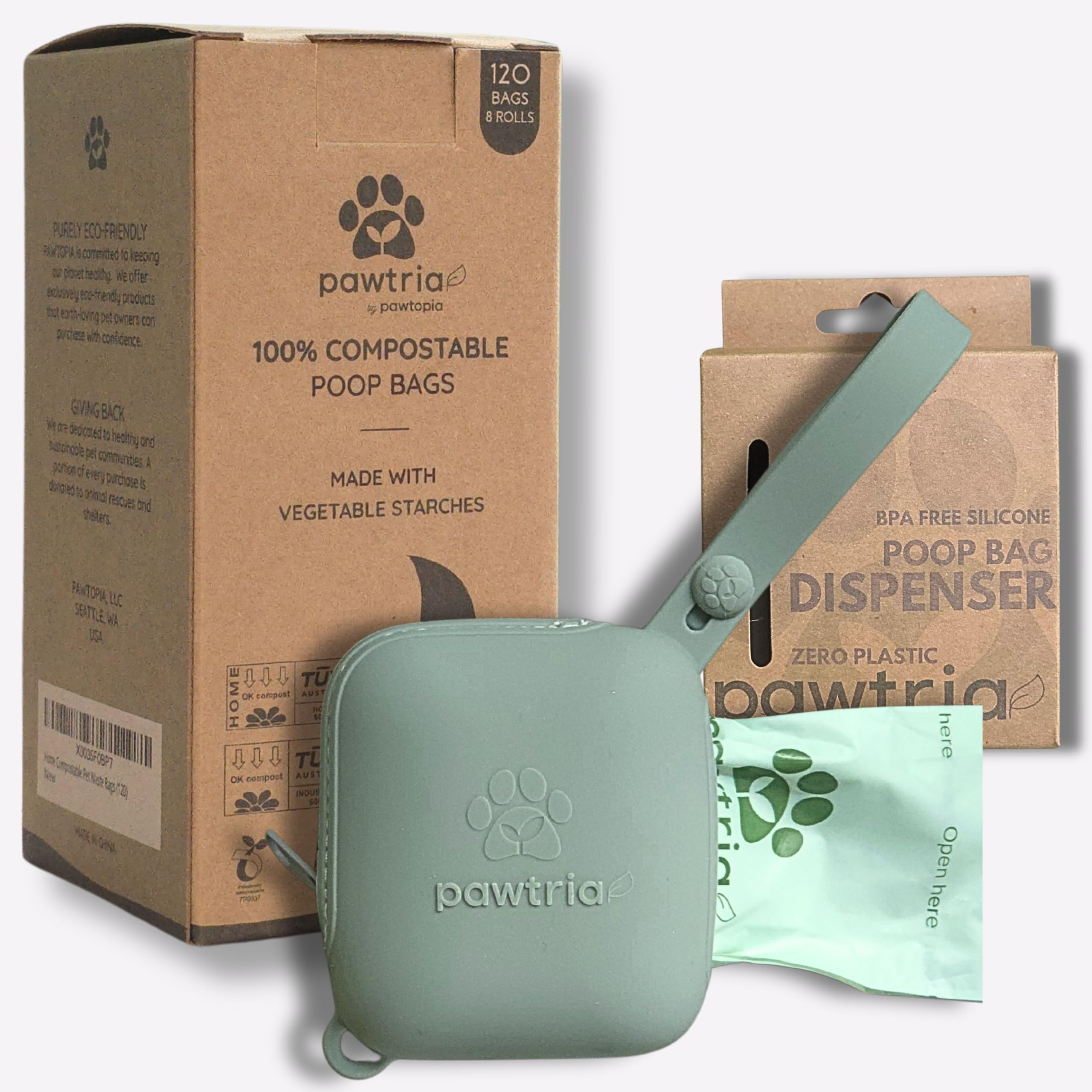 Pawtopia bolsas para heces de perro compostables, 120 unidades, ecológicas y seguras para el hogar.