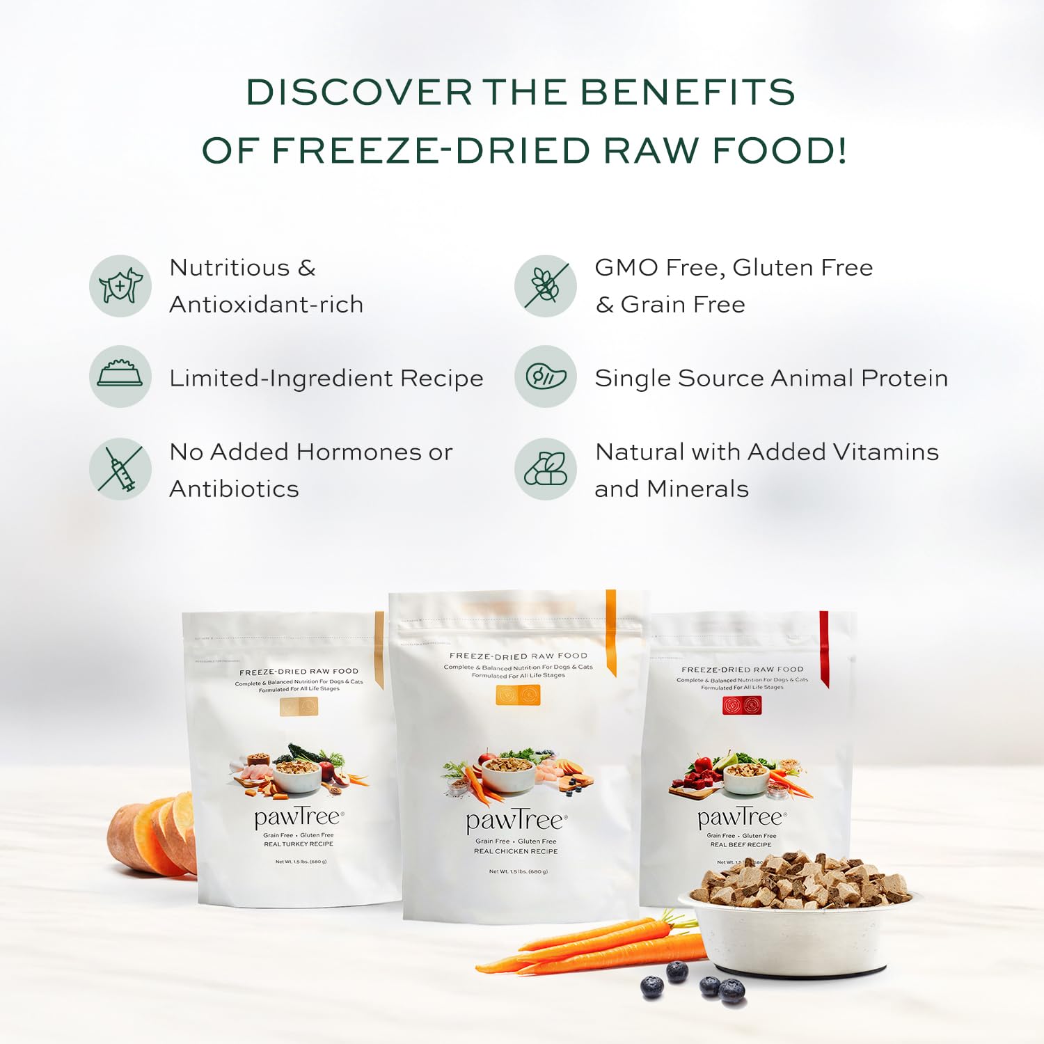 pawtree ingredientes clave: linaza, col rizada y calabaza para salud digestiva.