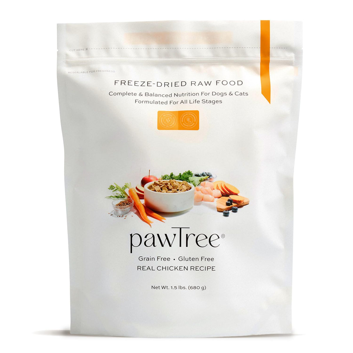 pawTree liofilizado crudo pollo, nutrición real para perros y gatos.
