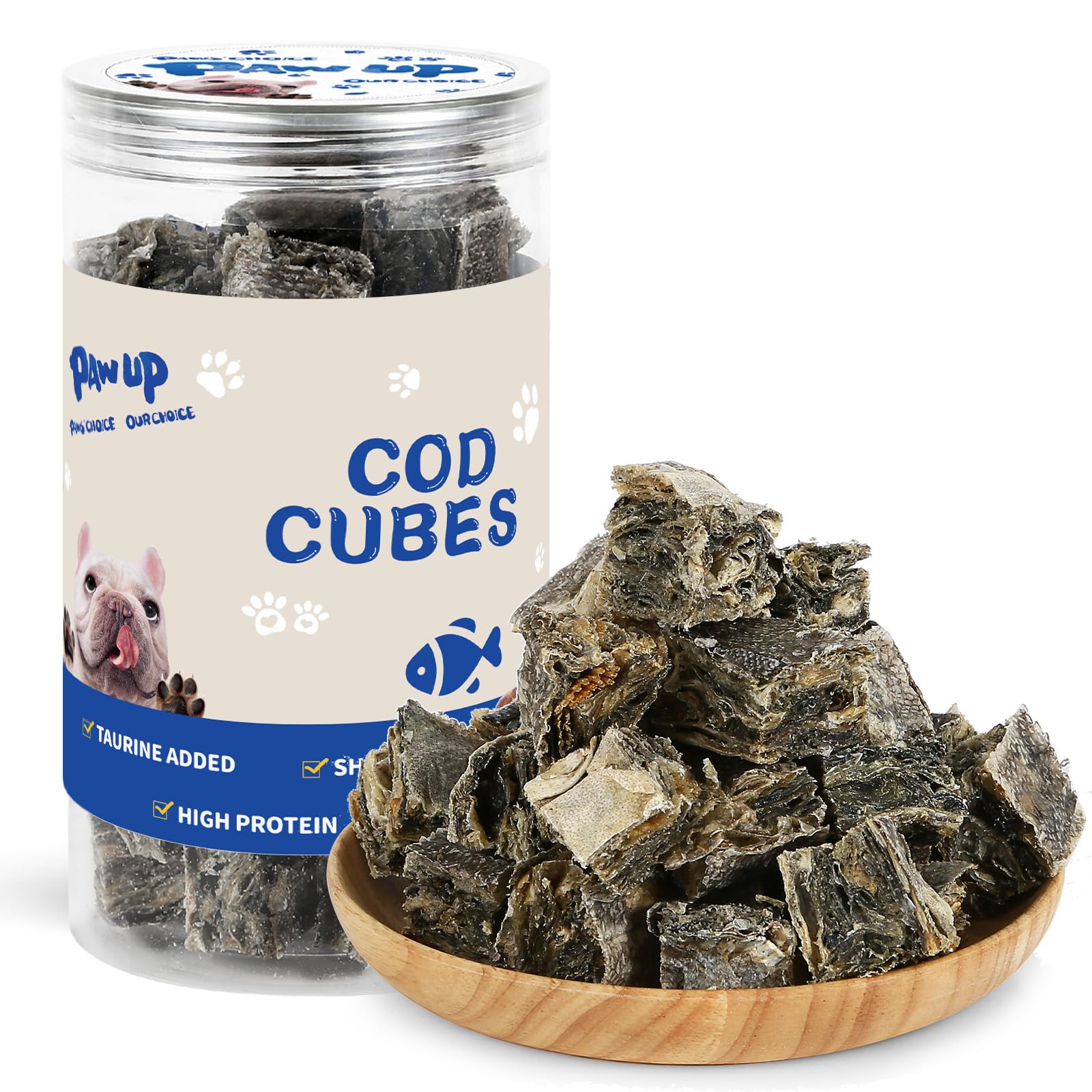PAWUP cubos piel bacalao para perros: snack sabroso y rico en omega-3 para pelaje.