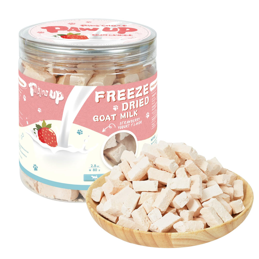 PAWUP frio-secado yogur de cabra con fresa: snack sabroso y nutritivo.