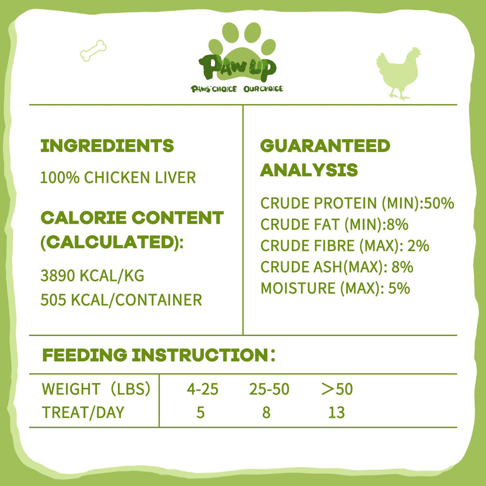 PAWUP hígado de pollo liofilizado, merienda diaria apta para perros y gatos.