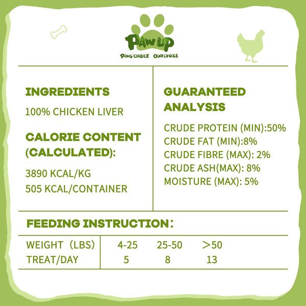 PAWUP hígado de pollo liofilizado, merienda diaria apta para perros y gatos.